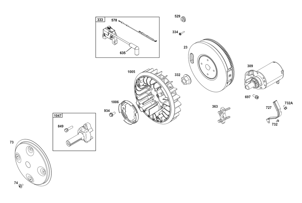 Flywheel, Ignition, And Starter Group Diagram and Parts List for 356447-3545-G1 200000 - 399999 Briggs and Stratton Engine